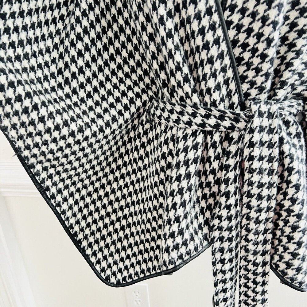 LIZ CLAIBORNE Black & White Houndstooth Open Belted Cardigan Wrap ~ One Size - Picture 5 of 8